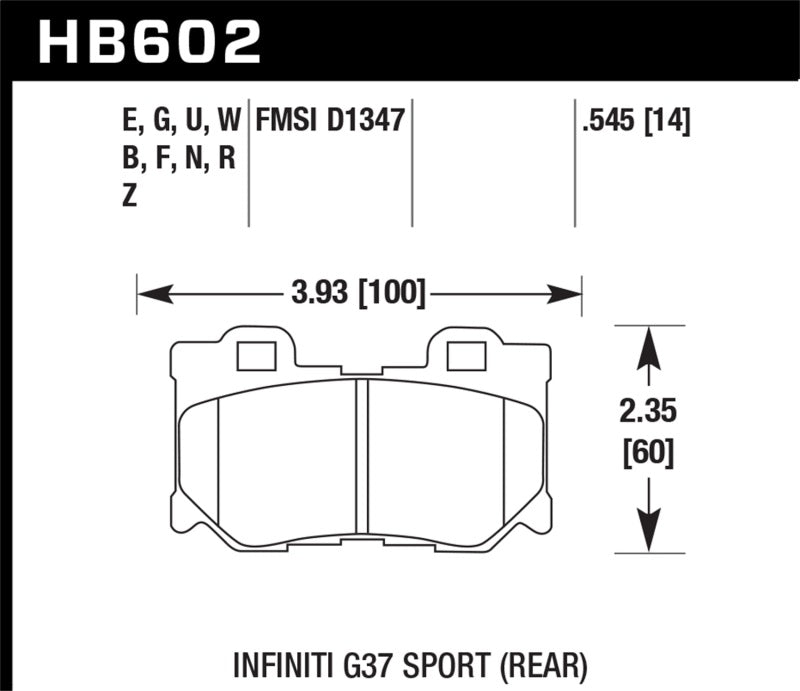 Hawk Infiniti G37 Sport Performance Ceramic Street Rear Brake Pads
