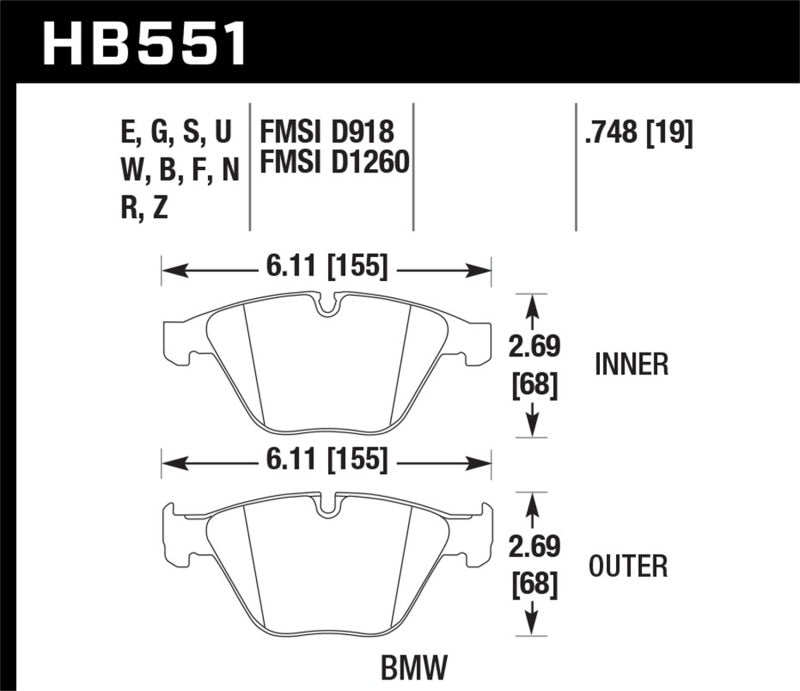 Hawk 07-09 BMW 335d/335i/335xi / 08-09 328i/M3 HT-10 Race Front Brake Pads
